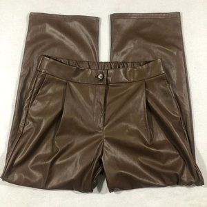 NEW The Drop Womens Large Standard Theor Vegan Leather Trouser Brown $60